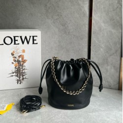 Loewe Flamenco Purse Bucket Borsa Nero Nappa Agnello Replica qualità specchio Replica Perfette Loewe Flamenco Purse Bucket Borsa Nero Nappa Agnello imitazioni