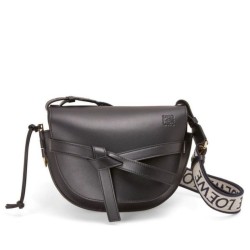 Borsa Gate piccola Loewe vitello nera e jacquard