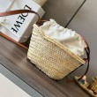 Loewe Drawstring Bucket Borse Firmate Replica Foglia di palma e vitello marrone
