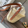 Loewe Drawstring Bucket Borse Firmate Replica Foglia di palma e vitello marrone