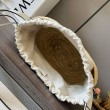 Loewe Drawstring Bucket Borsa Palm Leaf e vitello bianca