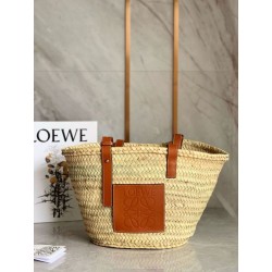 Loewe Medium Basket Bora Pari all'originale replica Raffia e vitello marrone