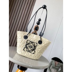 Loewe Piccolo Anagram Basket Imitazioni borse griffate Iraca Palm e Vitello Nero