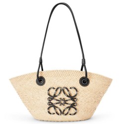Loewe Piccolo Anagram Basket Imitazioni borse griffate Iraca Palm e Vitello Nero