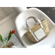 Loewe Piccolo Basket Borse Replica Raffia e vitello bianca