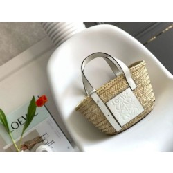 Loewe Piccolo Basket Borse Replica Raffia e vitello bianca
