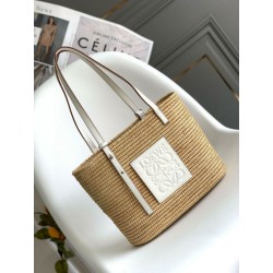 Loewe Piccolo Square Basket Bora Pari all'originale replica Raffia e vitello bianca