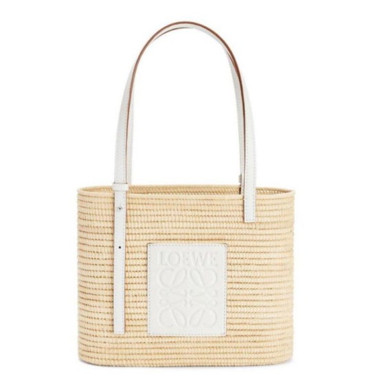 Loewe Piccolo Square Basket Bora Pari all'originale replica Raffia e vitello bianca