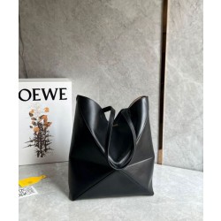 Loewe Puzzle Medium Fold Tote Qualità superiore replica Nero Vitello