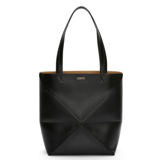 Loewe Puzzle Medium Fold Tote Qualità superiore replica Nero Vitello