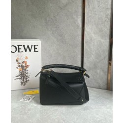 Loewe Puzzle Piccolo Qualità superiore replica Nero Vitello con Manico Intrecciato