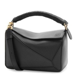Replica Perfette Loewe Puzzle Piccolo Qualità superiore replica Nero Vitello con Manico Intrecciato imitazioni