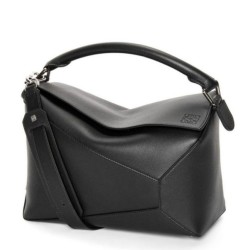 Replica Perfette Loewe Puzzle Medium Borsa  1:1 Nero Classico Vitello imitazioni