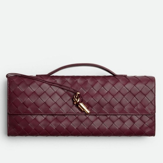 Pochette Andiamo di Bottega Veneta con Manico Agnello Intrecciato Barolo