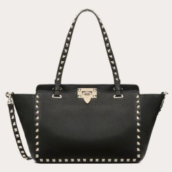 Riproduzione Fedele fedele Valentino Piccolo Rockstud Tote Nero Grained Calfskin imitazioni