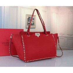 Valentino Medium Rockstud Tote Rosso Grain Calfskin
