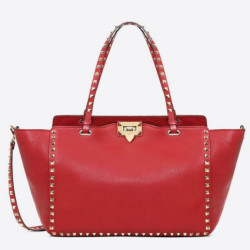 Valentino Medium Rockstud Tote Rosso Grain Calfskin