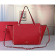 Valentino Medium Rockstud Tote Rosso Grain Calfskin