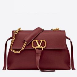 Valentino Medium VRing Chain Borsa Bordeaux Grainy Calfskin