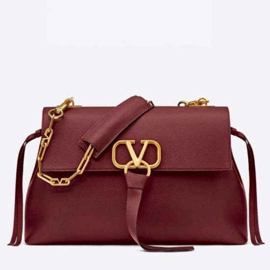 Valentino Medium VRing Chain Borsa Bordeaux Grainy Calfskin