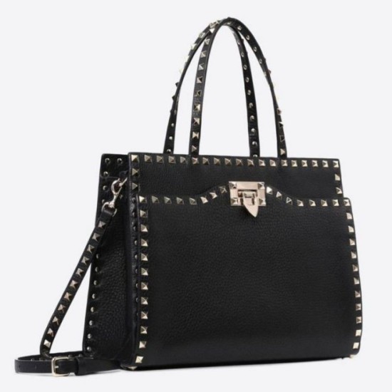 Valentino Nero Medium Rockstud Top Handle Borsa