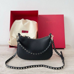 Valentino Rockstud Piccolo Hobo Bora Pari all'originale replica Nero vitello granata