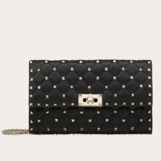 Valentino Rockstud Spike Chain Clutch Nero Agnello