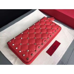 Valentino Rockstud Spike Zip Portafoglio Rosso Agnello