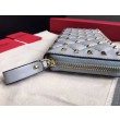 Qualità superiore replica Valentino Rockstud Spike Zip Portafoglio Sky Blue Agnello
