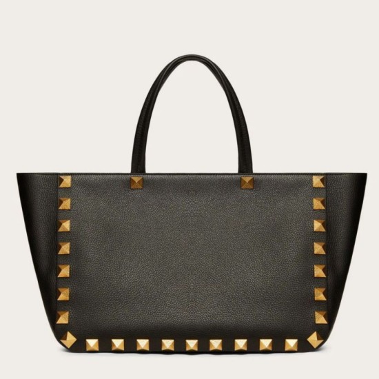 Valentino Roman Stud Tote Borsa Nero Vitello Granulato