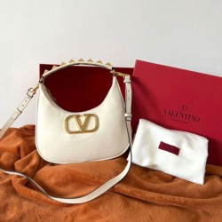 Valentino Stud Sign Hobo Borse Replica Bianco Vitello