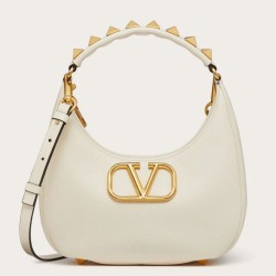 Valentino Stud Sign Hobo Borse Replica Bianco Vitello