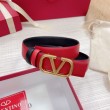 Valentino VLogo Cintura Reversibile 30mm Nero e Rosso Vitello