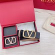 Qualità superiore replica Valentino VLogo Cintura reversibile 40mm vitello beige e nera