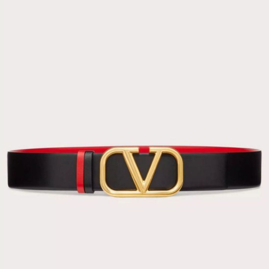 Alta gamma replica Valentino VLogo Cintura reversibile 40mm vitello nera e rossa