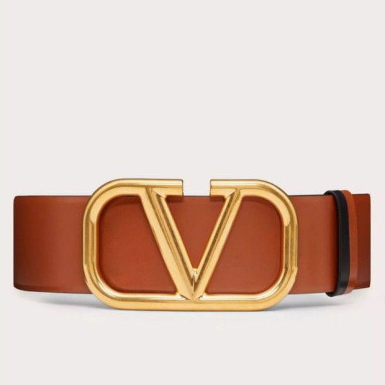 Qualità superiore replica Valentino VLogo Cintura reversibile 70mm vitello marrone e nera