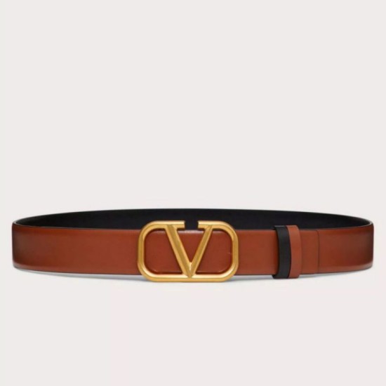 Pari all'originale replica Valentino VLogo Reversibile Cintura 30mm Marrone e Nero Vitello