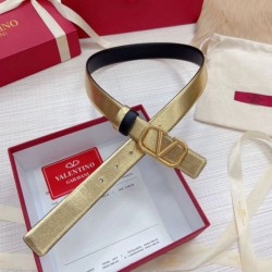 Replica Perfette Valentino VLogo Cintura reversibile 30mm vitello nera e oro metallizzato imitazioni