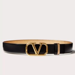 Replica Perfette Valentino VLogo Cintura reversibile 30mm vitello nera e oro metallizzato imitazioni