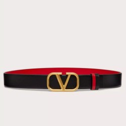 Replica Perfette Valentino VLogo Cintura Reversibile 30mm Nero e Rosso Vitello imitazioni