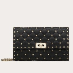Riproduzione Fedele Valentino Rockstud Spike Chain Clutch Nero Agnello imitazioni