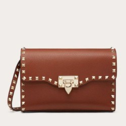 Riproduzione Fedele fedele Valentino Rockstud Piccolo Crossbody Borsa Marrone Granulato imitazioni