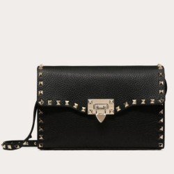 Riproduzione Fedele Valentino Rockstud Piccolo Crossbody Borsa Nero Granulato imitazioni