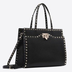 Riproduzione Fedele Valentino Nero Medium Rockstud Top Handle Borsa imitazioni