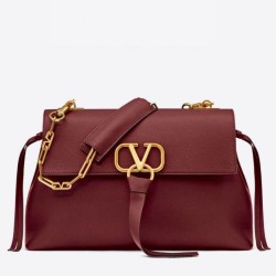 Riproduzione Fedele Valentino Medium VRing Chain Borsa Bordeaux Grainy Calfskin imitazioni
