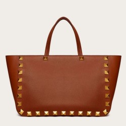 Riproduzione Fedele fedele Valentino Roman Stud Tote Borsa Marrone Vitello Granulato imitazioni