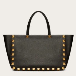 Riproduzione Fedele Valentino Roman Stud Tote Borsa Nero Vitello Granulato imitazioni