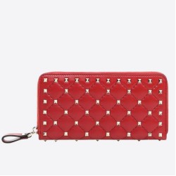 Riproduzione Fedele Valentino Rockstud Spike Zip Portafoglio Rosso Agnello imitazioni