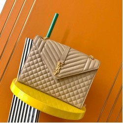 Qualità Specchio Replica Borsa Saint Laurent Envelope grande martellata beige matelassé Riproduzione Fedele Borsa Saint Laurent Envelope grande martellata beige matelassé imitazioni