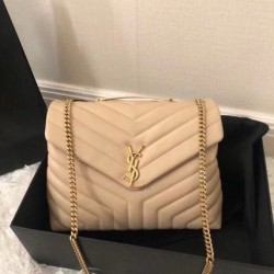 Riproduzione Fedele Borsa Saint Laurent Loulou media matelassé beige imitazioni